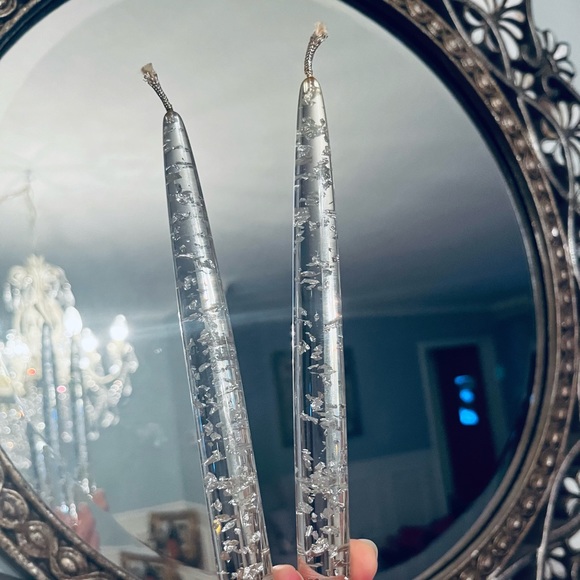 Vintage MCM Lucite Silver Flakes Candle pair - Picture 6 of 6